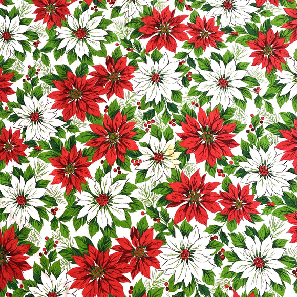 Christmas Tablecloth 1980’s Lightweight Cotton Blend Poinsettias Red Green White - Picture 7 of 10